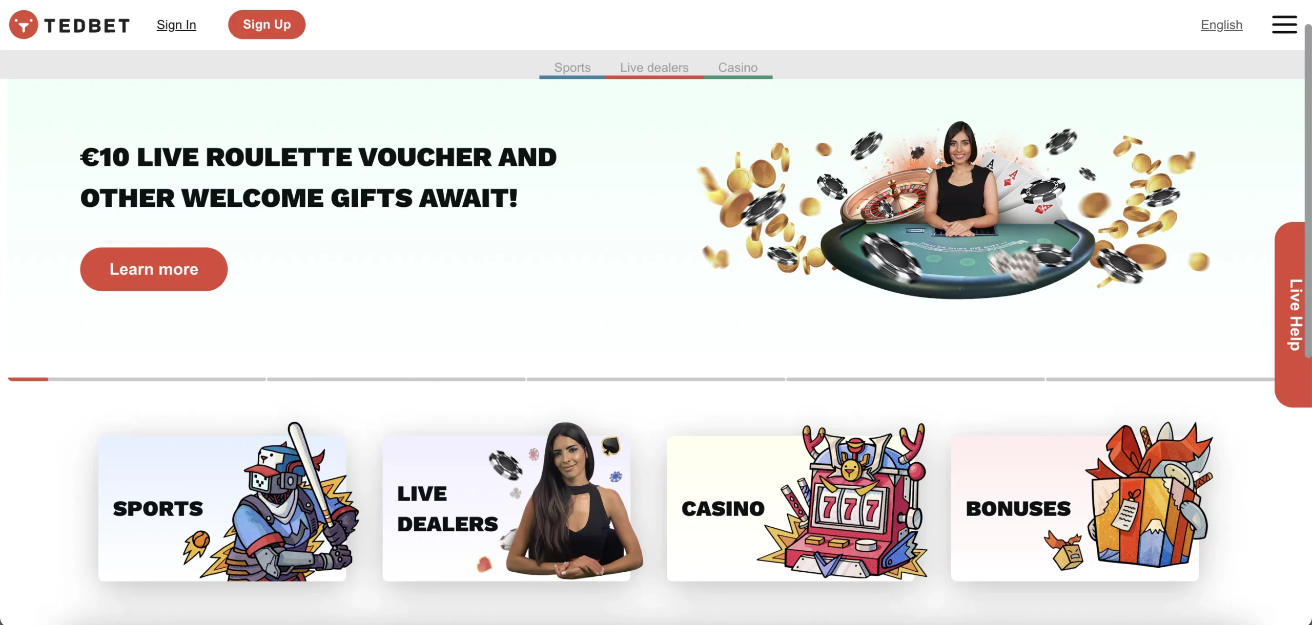 Tedbet Casino Interface